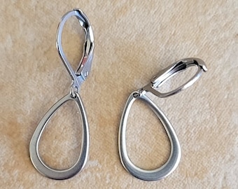 TEARDROP Charm Stainless Steel Earrings Lever Back Hook Ear wires Minimalist