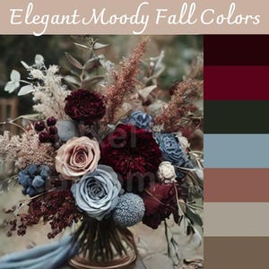 Elegant Moody Wedding Color Palette with Hex, CMYK, and RGB Codes