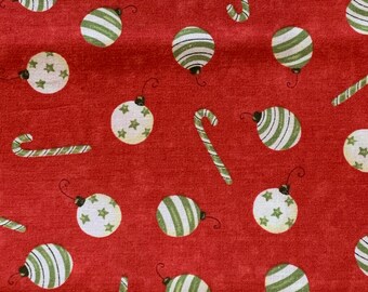 Fat Quarter Small Christmas Ornaments and Candy Canes Fabric