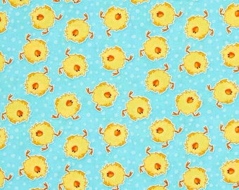 Fat Quarter The Sweetest Spring Chicks on Turquoise Background Fabric
