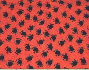 Fat Quarter Cute Little Spiders on Orange Halloween Fabric