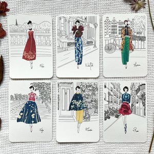 Postkaart Bloemenvrouw Parijs, Londen, New York, Tokio, Rome, Amsterdam Mode - Illustratie, Cyanotype, Oshibana-kunst, Kunstdruk