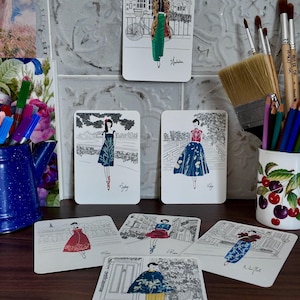 Fashion Greeting Card for Women with Flowers: Paris, London, New York, Tokyo, Rome, Amsterdam, Cyanotype Collage Illustration, Handmade Art Card image 7