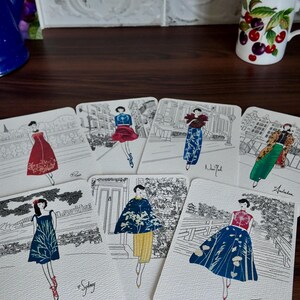 Fashion Greeting Card for Women with Flowers: Paris, London, New York, Tokyo, Rome, Amsterdam, Cyanotype Collage Illustration, Handmade Art Card image 9