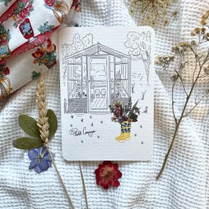 Carte postale Plutôt Campagne - Illustration florale, Oshibana art et Cyanotype, Impression d'art