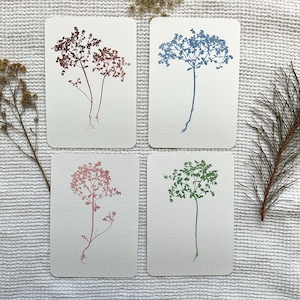 Affiche Carte postale Arbre de vie Empreinte végétale Fleurs sauvages - Illustration florale - Oshibana art  et Cyanotype, Impression d'art