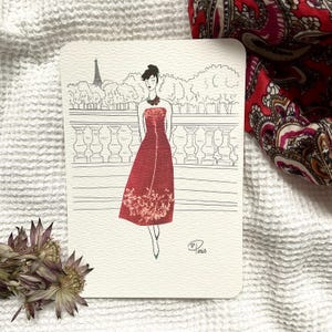 Carte postale Femme Fleur Paris mode - Illustration florale, Oshibana art et Cyanotype, Impression d'art