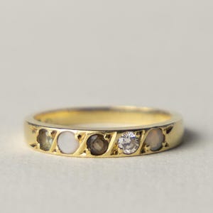 antique 14ct gold multi gemstone half eternity band ring - opal quartz diamond