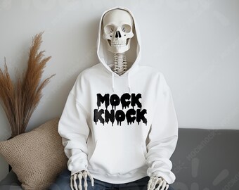 Gildan 18500 Weißes Kapuzen-Sweatshirt Mock-up | G185 Weißer Hoodie Mockup | Gildan Hoodie | Trendige Herbst Halloween Skelett Boho Ästhetik