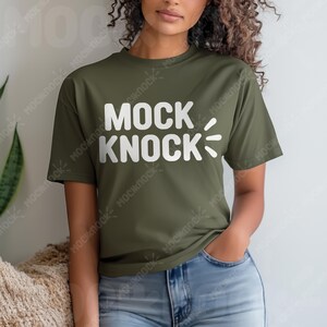 Gildan 5000 Military Shirt Mockup |  G500 Green T-shirt Mockup |  Green Front Model Mock | Casual Minimal Trendy Fall Boho Aesthetic Tshirt