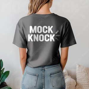 Gildan 64000 Charcoal Tshirt Back Mockup | G640 Charcoal T-shirt | Grey Back Model Mock | Casual Minimal Trendy Fall Boho Aesthetic Shirt