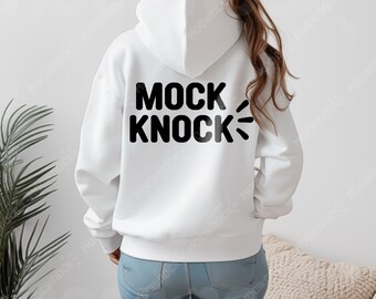 Gildan 18500 Weißes Kapuzen-Sweatshirt Mockup | G185 Weißer Hoodie Mock-up | Gildan Hoodie | Hoodie Rückseite | Trendige Herbst Boho Ästhetik