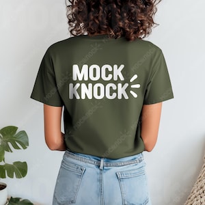 Bella Canvas 3001 Military Green Shirt Mockup | BC 3001 Military Green T-shirt Mock-up| Back Model Mock | Minimal Fall Boho Aesthetic Tshirt
