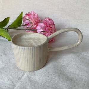Handmade Stoneware Mug with Handle, Striped Ceramic Coffee Cup, 250ml Capacity