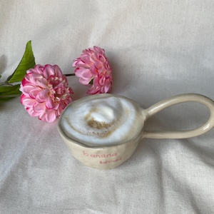 Taza de cerámica hecha a mano: taza de café de gres con mango largo de 150 ml, pintada a mano, apta para lavavajillas, taza de regalo única