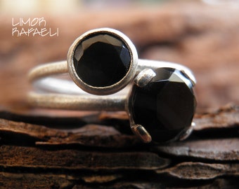 Engagement Rings Set, Stacking Rings, Vintage Inspired Classic Black Onyx Ring set, Sterling Silver Rings, Bridal Jewelry