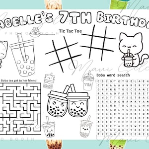 Kids Boba-Themed coloring and activity page