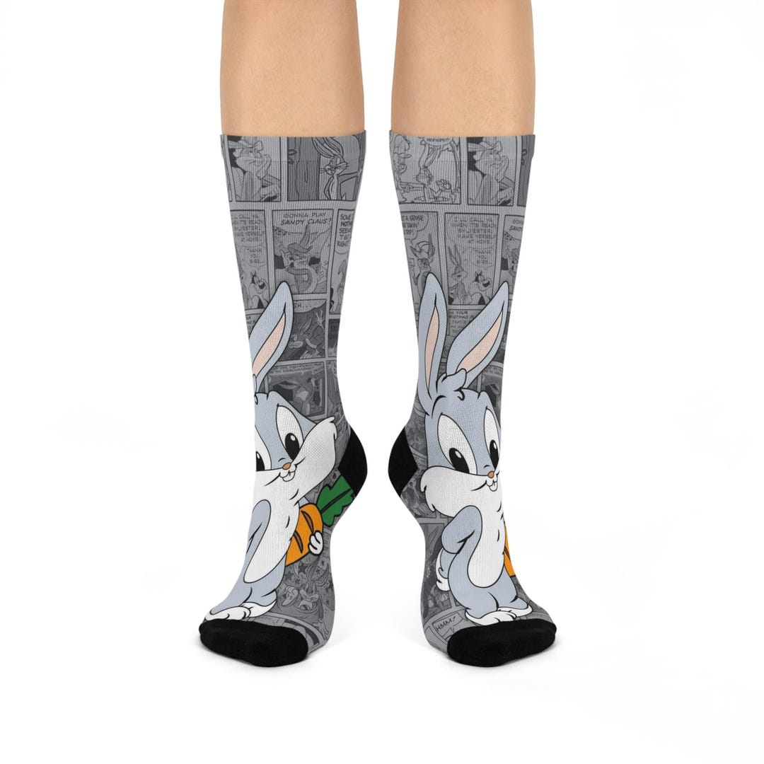 Bunny Cartoon Crew Socks Cushioned Kids & Adult Novelty Socks With ...