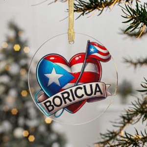 Boricua Pride Acrylic Ornaments - Puerto Rican Heart Decor