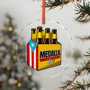 Puerto Rican glass ornament Heart-Shaped Crystal Ornament - Medalla Beer Design