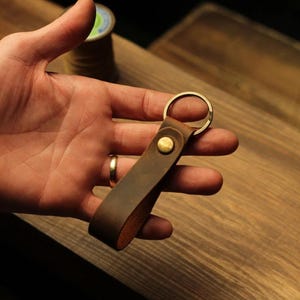 Handmade Leather Keychain: Personalized Brass Key Ring, Minimalist Key Fob