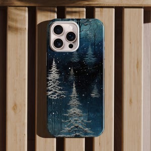 Custodia per telefono Winter Forest, Custodia per telefono Winter Wonderland Forest, Design di pini innevati, iPhone 16 15 14 13 12 11 Pro Max / Samsung s22 s21