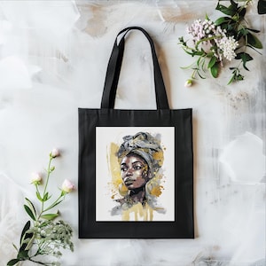 Black Woman Bag, Afro Woman Tote Bag, Black Girl Tote Bag, African Woman Tote Bag, Gift For Women Totes, Birthday Gift Bag, Mom Gift