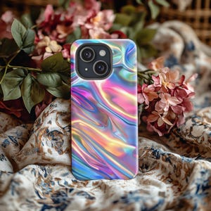 3D Holographic Phone Case Iridescence Cover, Rainbow, Abstract Shimmering Design iPhone 16 15 14 13 12 11, Pixel 9 8, Samsung Galaxy S24