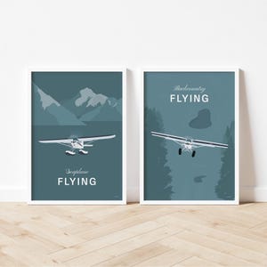 Set of 2 Aeroplane Posters, Adventure Flying, Airplane Wall Art, Aviation Poster, Present For Pilots, Gifts For Plane Lovers, Aircraft Art