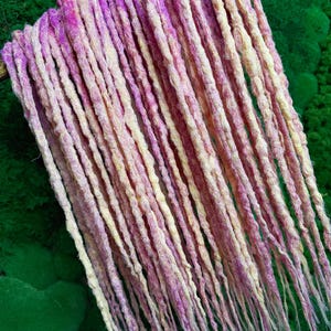 Double raspberry, pink-peach dreadlocks. DE dreadlocks extensions multicolor. Pink hook dreadlocks. Bright handmade dreadlocks 19 inches