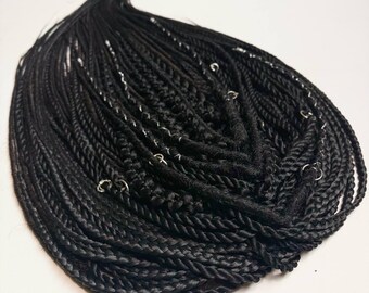 Black, Dark Chocolate Double Dreads Extension.Long Dark Dreads.Texture Mix of Laconic Chocolate Black Dreads 65-70cm with Silver Decorations