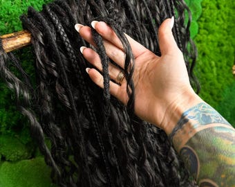 Black Curly Synthetic Dreads | Dreads With Long Ends | Hair Extensions