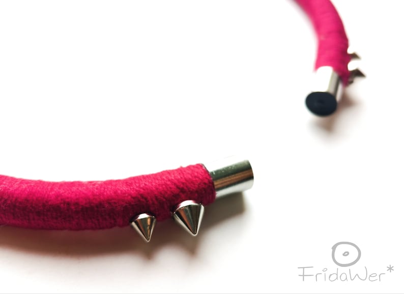 Dark red open necklace with spikes Studded necklace for women textile punk Neck ring collar necklace minimal jewellery