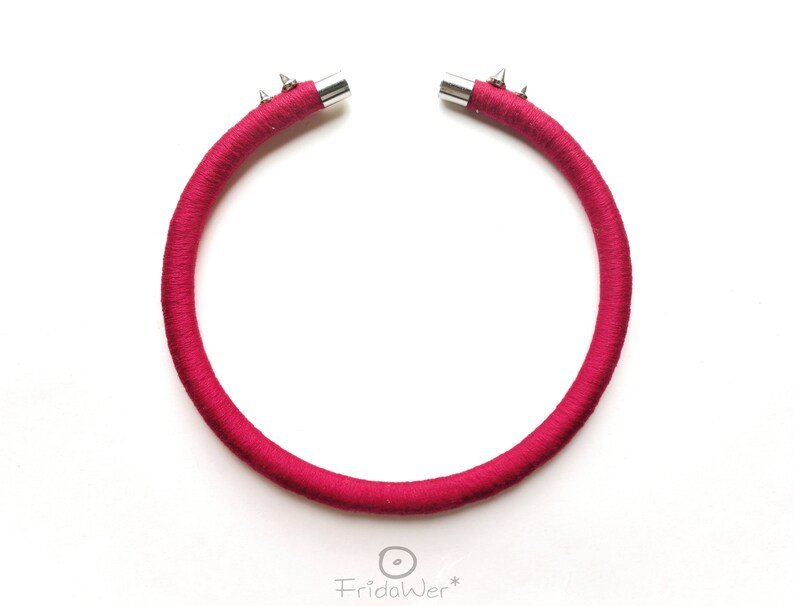 Dark red open necklace with spikes Studded necklace for women textile punk Neck ring collar necklace minimal jewellery