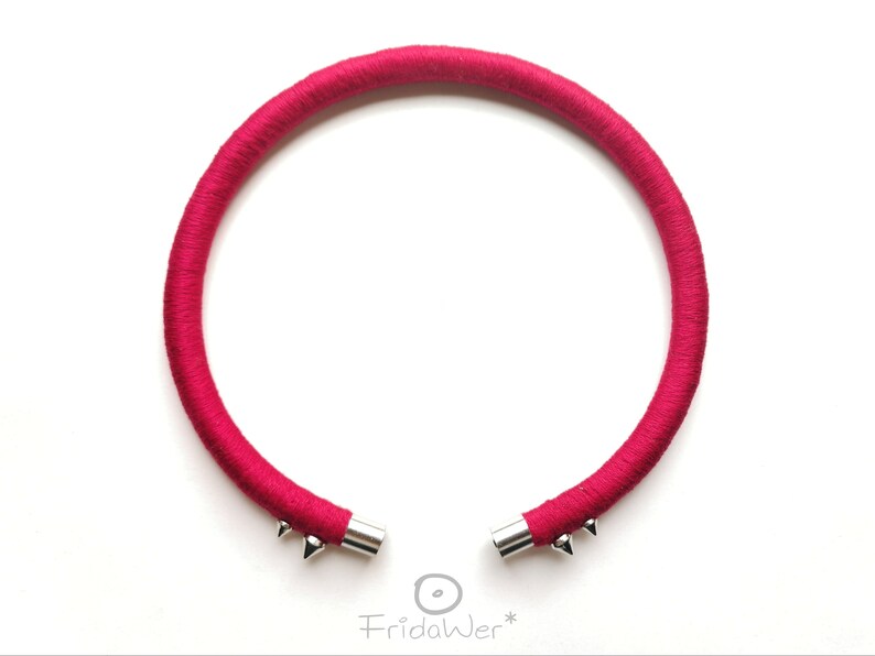 Dark red open necklace with spikes Studded necklace for women textile punk Neck ring collar necklace minimal jewellery
