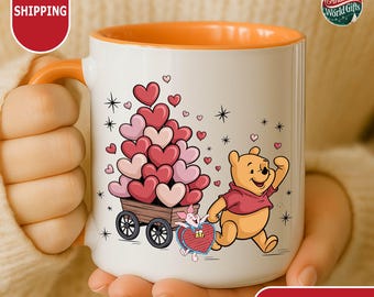 Winnie The Pooh Valentine Mug, Personalized Disney Pooh Coffee Mug, Pooh Bear Love Mug, Valentine Gift, Cute Disney Mug