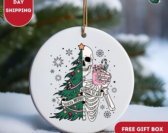 Sorta Merry Sorta Scary Ornament, Skeleton Christmas 2024, Christmas Ornament, Funny Christmas Gift, Spooky Season Ornament