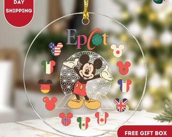 Epcot Disney Ornament, Mickey Mouse Christmas Ornament, Minnie Mouse Xmas Ornament, Christmas Tree Decor