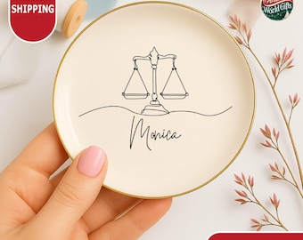 Personalized Lawyer Ring Dish, Justice Scale Jewelry Dish, Attorney Gift, Minimal Line Art Ring Holder, Law School Graduation Gift