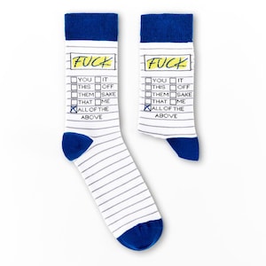 Unisex Fuck Tick List Socks | Rude | Funny | Cotton Rich | 1 Pair | Socks