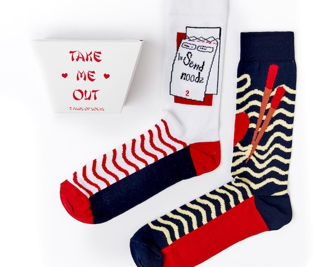 Unisex Takeaway Noodles Socks Gift Set | Gift | 2 Pair | Cotton Rich Socks | Premium Gift