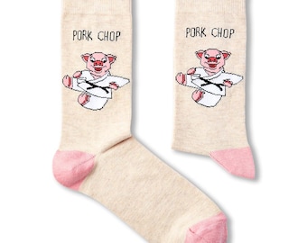 Calcetines unisex con diseño de chuleta de cerdo / Divertidos / Regalos / Ricos en algodón / 1 par / Calcetín