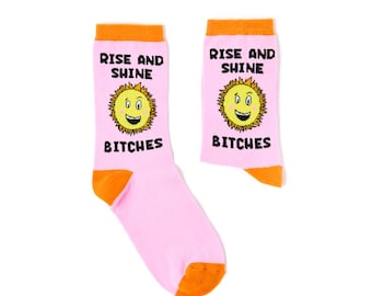 Ladies Rise And Shine Bitches Socks | Rude | Funny | Cotton Rich | 1 Pair | Socks