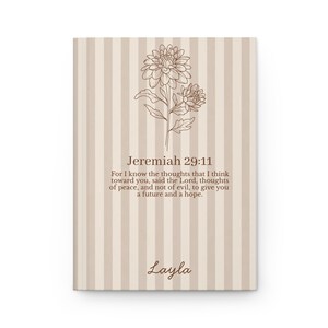 Diario personalizado con Jeremías 29:11, regalo cristiano con versículos bíblicos para mujeres.