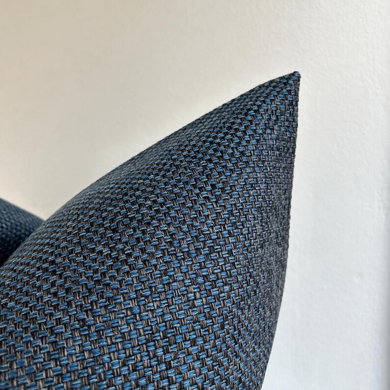 Blue Black Decorative Pillow Cover, Navy Linen Cushion for Couch, Dark