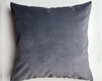 Charcoal Gray Velvet Pillow Cover, Designer Cushion Cover for Couch, Sofa and Bedroom, Home Decor Gift, Modern Solid Lumbar Throw Pillow