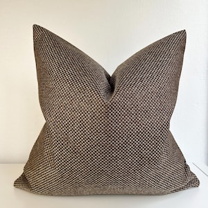 Chocolate Brown and Light Brown Linen Pillow Cover, Basketweave Woven Dark Brown Lumbar Pillow, Euro Pillow for Bedroom, Dark Brown Cushion