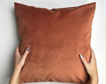 Housse de coussin luxe en velours rouille, couvre-oreiller euro en velours épais, coussin carré ou lombaire, décoration d'intérieur moderne rouille, coussin décoratif bohème toutes tailles