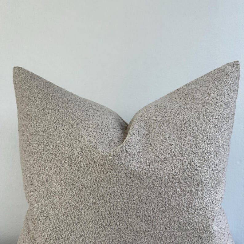 Beige Soft & Cozy Bedroom Decor Pillow Cover, Neutral Euro Pillow Sham for Bed, Long Lumbar Pillow, King Size Boho Cushion, Boucle Pillow