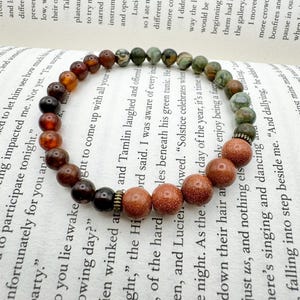 ACOTAR Lucien Vanserra Inspired Crystal Bracelet | Bookish Energy Jewelry | Goldstone, Rainforest Jasper, Hessonite